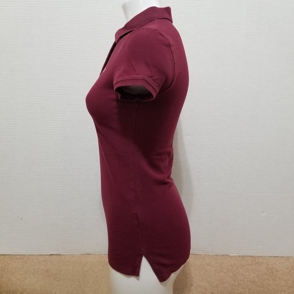 Aeropostale top Medium polo short sleeve stretch work school uniform side split - Picture 2 of 11